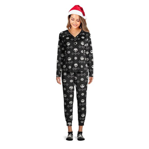 Nightmare Before Christmas Minky Fleece 4-Piece Pajama Set w/ Santa Hat XL NWT - Picture 1 of 6